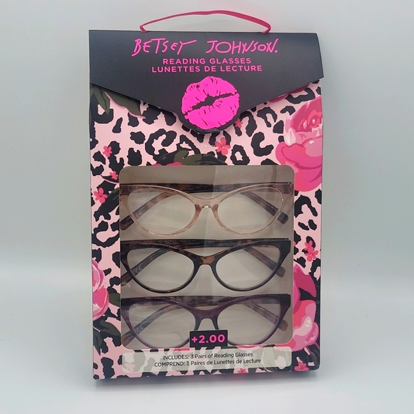 Betsey Johnson Accessories Nib New 3 Pairs Of Betsey Johnson Cat Eye Readers Reader Glasses